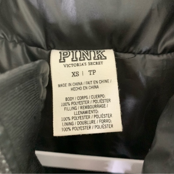 VS Pink Black Animal print trim full zip puffer vest XS - Picture 5 of 6